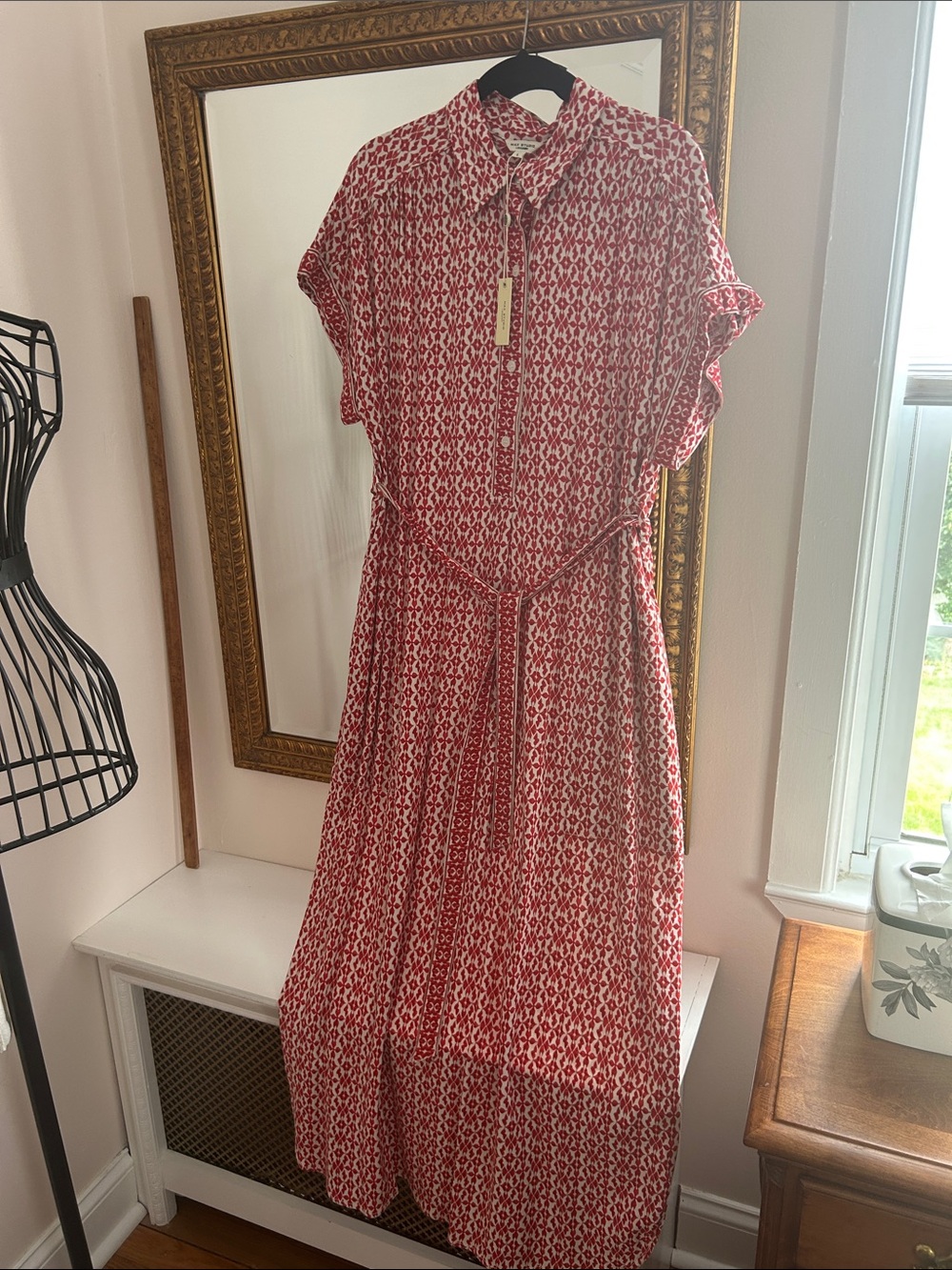 Max Studio Red Printed Tie-Neck Maxi Dress